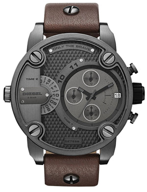 Diesel Little Daddy SBA Small Sized Grey Dial Brown Leather Strap Watch For Men - DZ7258 Authentic Buy Shop Now