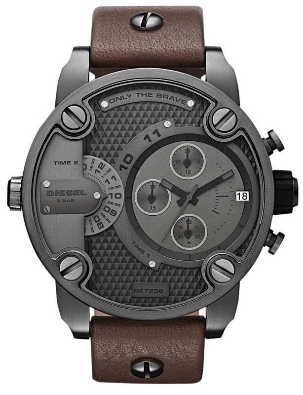 Diesel Little Daddy SBA Small Sized Grey Dial Brown Leather Strap Watch For Men - DZ7258 Authentic Buy Shop Now