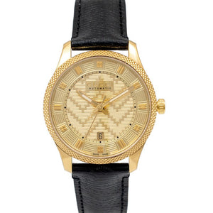 Gucci Eryx Automatic Chevron Gold Dial Black Leather Strap Watch For Men - YA126340 Authentic Buy Shop Now