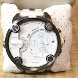 Diesel Badass Chronograph White Dial White Leather Strap Watch For Men - DZ7265 Authentic Buy Shop Now