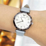 Emporio Armani White Dial Light Blue Leather Strap Watch For Women - AR11002 Authentic Buy Shop Now