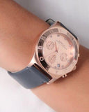Marc Jacobs Blade Chronograph Rose Gold Dial Black Leather Strap Watch for Women - MBM1188 Authentic Buy Shop Now