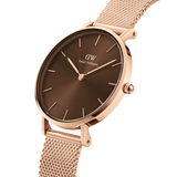Daniel Wellington Petite Amber Brown Dial Gold Mesh Strap Watch For Women - DW00100476 Authentic Buy Shop Now
