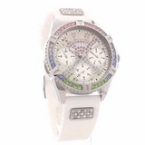 Guess Frontier Diamonds Silver Dial White Rubber Strap Watch for Women - GW0045L1 Authentic Buy Shop Now