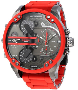 Diesel Mr Daddy 2.0 Chronograph Black Dial Red Silicone Strap Watch For Men - DZ7370 Authentic Buy Shop Now