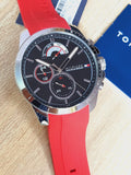 Tommy Hilfiger Decker Quartz Black Dial Red Rubber Strap Watch for Men - 1791351 Authentic Buy Shop Now