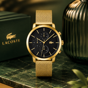 Lacoste Replay Chronograph Black Dial Gold Steel Strap Watch for Men - 2011195 Authentic Buy Shop Now