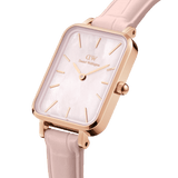 Daniel Wellington Quadro Pressed Mother of Pearl Pink Dial Pink Leather Strap Watch For Women - DW00100508 Authentic Buy Shop Now