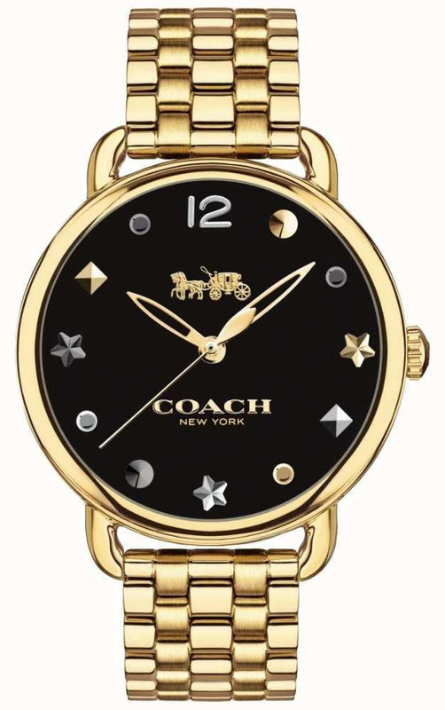 Coach Delancey Black Dial Gold Steel Strap Watch for Women - 14502813 Authentic Buy Shop Now