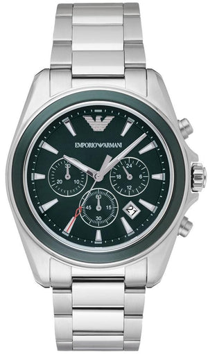 Emporio Armani Sportivo Chronograph Blue Dial Silver Steel Strap Watch For Men - AR6090 Authentic Buy Shop Now