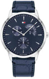 Tommy Hilfiger Brad Chronograph Quartz Blue Dial Blue Leather Strap Watch For Men - 1710387 Authentic Buy Shop Now