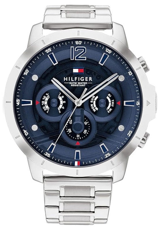 Tommy Hilfiger Luca Chronograph Blue Dial Silver Steel Strap Watch For Men - 1710492 Authentic Buy Shop Now