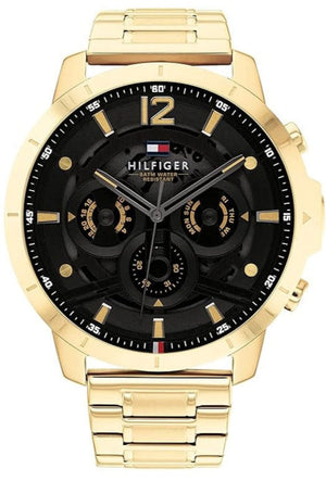 Tommy Hilfiger Luca Chronograph Black Dial Gold Steel Strap Watch For Men - 1710511 Authentic Buy Shop Now