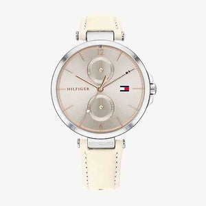 Tommy Hilfiger Angela Silver Dial Cream Leather Strap Watch for Women - 1782123 Authentic Buy Shop Now