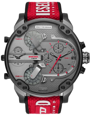 Diesel Mr Daddy 2.0 Chronograph Grey Dial Red Rubber Strap Watch For Men - DZ7423 Authentic Buy Shop Now