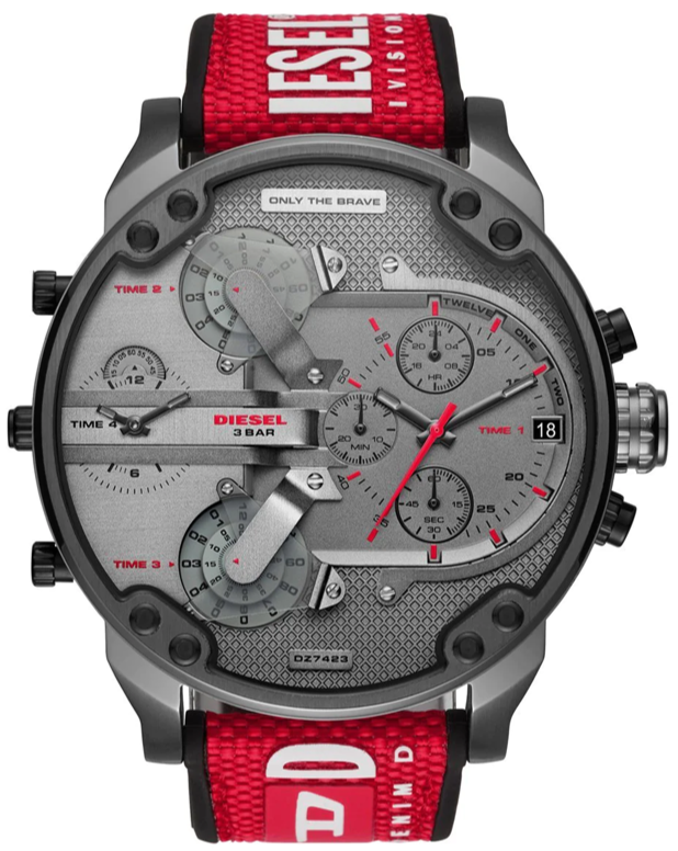 Diesel Mr Daddy 2.0 Chronograph Grey Dial Red Rubber Strap Watch For Men - DZ7423 Authentic Buy Shop Now