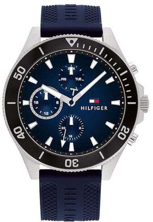 Tommy Hilfiger Larson Chronograph Blue Dial Blue Rubber Strap Watch For Men - 1791920 Authentic Buy Shop Now
