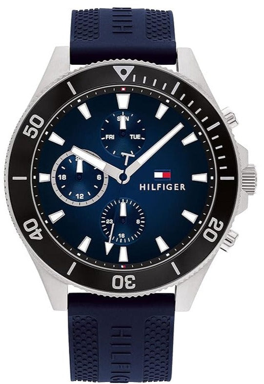 Tommy Hilfiger Larson Chronograph Blue Dial Blue Rubber Strap Watch For Men - 1791920 Authentic Buy Shop Now
