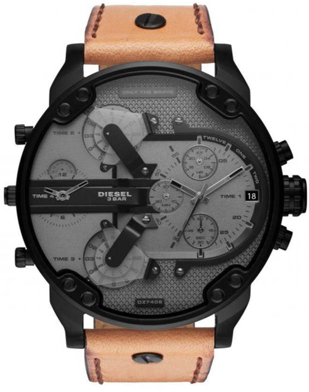 Diesel Mr. Daddy 2.0 Chronograph Grey Dial Brown Leather Strap Watch For Men - DZ7406 Authentic Buy Shop Now