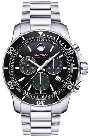 Movado Series 800 Chronograph Black Dial Silver Steel Strap Watch For Men - 2600142 Authentic Buy Shop Now