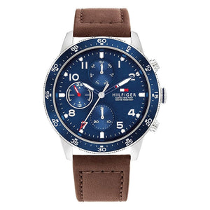 Tommy Hilfiger Jimmy Chronograph Quartz Blue Dial Brown Leather Strap Watch For Men - 1791946 Authentic Buy Shop Now