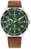 Tommy Hilfiger Jimmy Chronograph Green Dial Brown Leather Strap Watch For Men - 1791948 Authentic Buy Shop Now