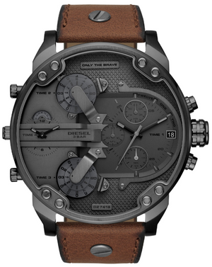 Diesel Mr Daddy Chronograph Grey Dial Brown Leather Strap Watch For Men - DZ7413 Authentic Buy Shop Now