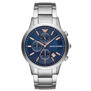 Emporio Armani Renato Chronograph Blue Dial Silver Steel Strap Watch For Men - AR11458 Authentic Buy Shop Now