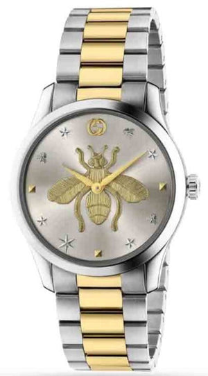Gucci G Timeless Silver Dial Two Tone Steel Strap Watch For Women - YA126599 Authentic Buy Shop Now