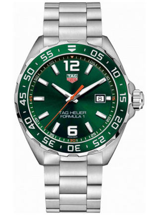Tag Heuer Formula 1 Quartz Green Dial Silver Steel Strap Watch for Men - WAZ1017.BA0842 Authentic Buy Shop Now