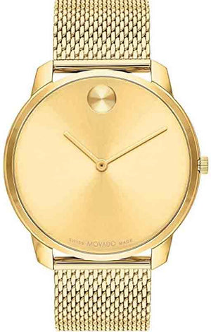 Movado Bold Gold Dial Gold Mesh Bracelet Watch For Men - 3600373 Authentic Buy Shop Now