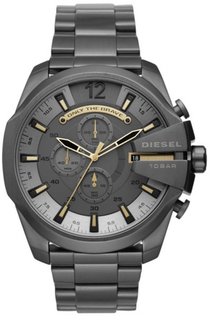 Diesel Mega Chief Chronograph Grey Dial Grey Steel Strap Watch For Men - DZ4466 Authentic Buy Shop Now