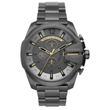 Diesel Mega Chief Chronograph Grey Dial Grey Steel Strap Watch For Men - DZ4466 Authentic Buy Shop Now