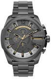 Diesel Mega Chief Chronograph Grey Dial Grey Steel Strap Watch For Men - DZ4466 Authentic Buy Shop Now