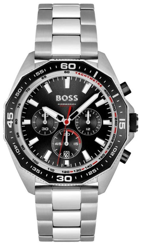 Hugo Boss Energy Chronograph Black Dial Silver Steel Strap Watch For Men - 1513971 Authentic Buy Shop Now