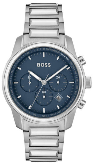 Hugo Boss Trace Chronograph Quartz Blue Dial Silver Steel Strap Watch For Men - 1514007 Authentic Buy Shop Now