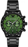 Emporio Armani Mario Chronograph Green Dial Black Steel Strap Watch For Men - AR11472 Authentic Buy Shop Now