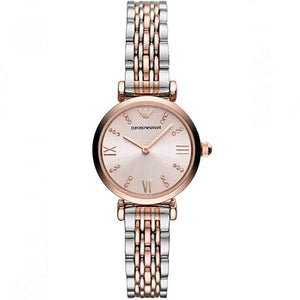 Emporio Armani Gianni T Bar Pink Dial Two Tone Steel Strap Watch For Women - AR11223 Authentic Buy Shop Now