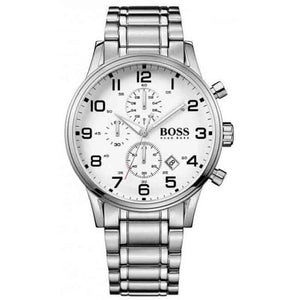 Hugo Boss Aeroliner Chronograph White Dial Silver Steel Strap Watch for Men - 1513182 Authentic Buy Shop Now