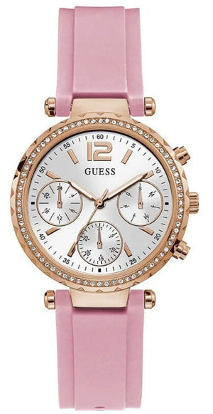 Guess Solstice Diamonds White Dial Pink Rubber Strap Watch For Women - GW0113L4 Authentic Buy Shop Now