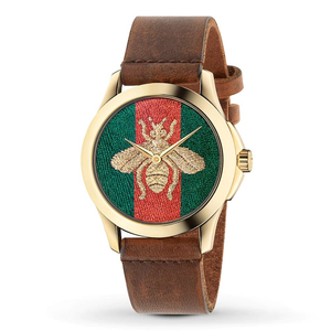 Gucci G Timeless Quartz Green & Red Dial Brown Leather Strap Watch For Men - YA126451 Authentic Buy Shop Now