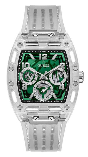 Guess Phoenix Quartz Green Dial Transparent Silicone Strap Watch For Men - GW0499G8 Authentic Buy Shop Now