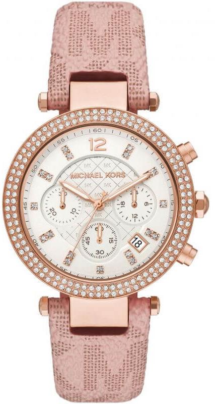 Michael Kors Parker Chronograph White Dial Pink Leather Strap Watch For Women - MK6935 Authentic Buy Shop Now