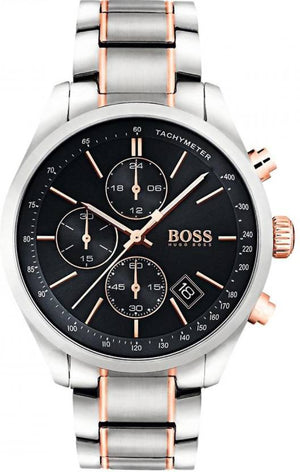 Hugo Boss Grand Prix Black Dial Two Tone Steel Strap Watch for Men - 1513473 Authentic Buy Shop Now