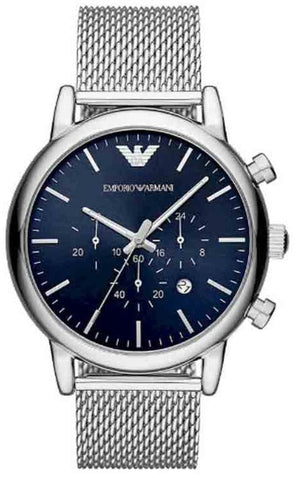 Emporio Armani Luigi Chronograph Blue Dial Silver Mesh Bracelet Watch For Men - AR80038 Authentic Buy Shop Now