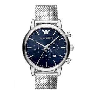 Emporio Armani Luigi Chronograph Blue Dial Silver Mesh Bracelet Watch For Men - AR80038 Authentic Buy Shop Now