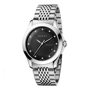 Gucci G Timeless Diamonds Black Dial Silver Steel Strap Watch For Men - YA126405 Authentic Buy Shop Now