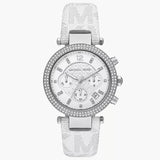 Michael Kors Parker Chronograph White Dial White Leather Strap Watch For Women - MK7226 Authentic Buy Shop Now