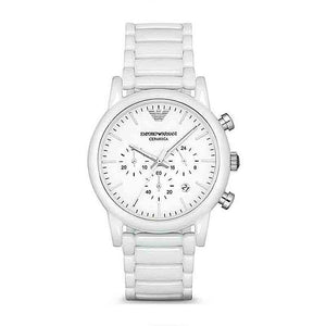Emporio Armani Luigi Chronograph Ceramic White Dial White Ceramic Strap Watch For Men - AR1499 Authentic Buy Shop Now
