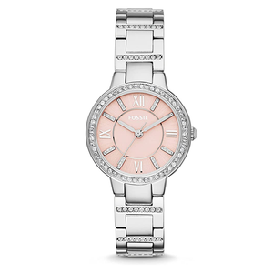 Fossil Virginia Pink Dial Silver Steel Strap Watch for Women - ES3504 Authentic Buy Shop Now